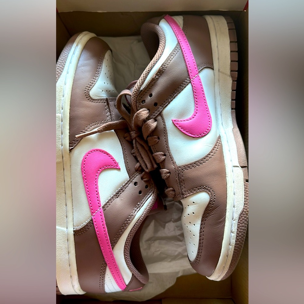 Nike DUNK LOWS Women's Shoes in Brown, Pink, and White